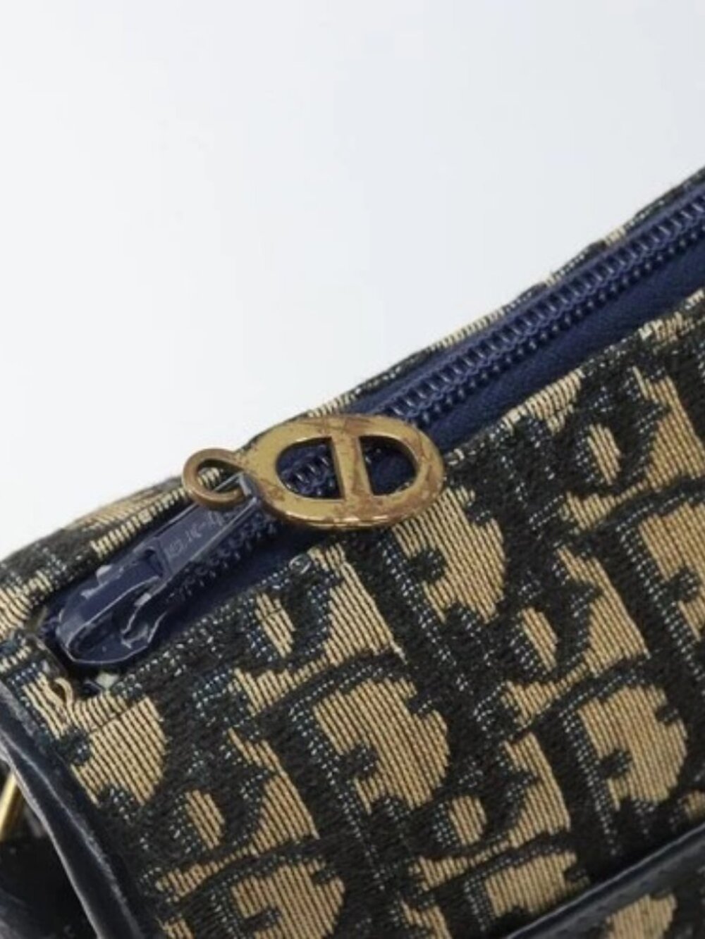 Christian Dior Trotter Canvas Shoulder Bag Navy Gold Auth 171117 - Picture 9 of 15